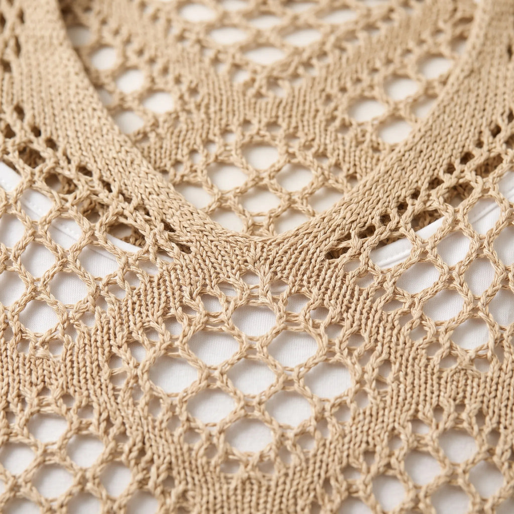 Breezlyn - Open-Knit Geometric Summer Top