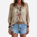 Breezlyn - Open-Knit Geometric Summer Top