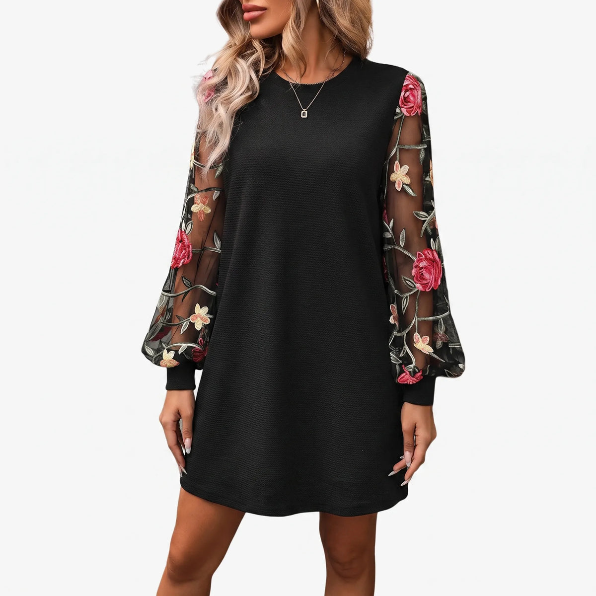 Fleurise - Embroidered Bishop Sleeve Shift Dress