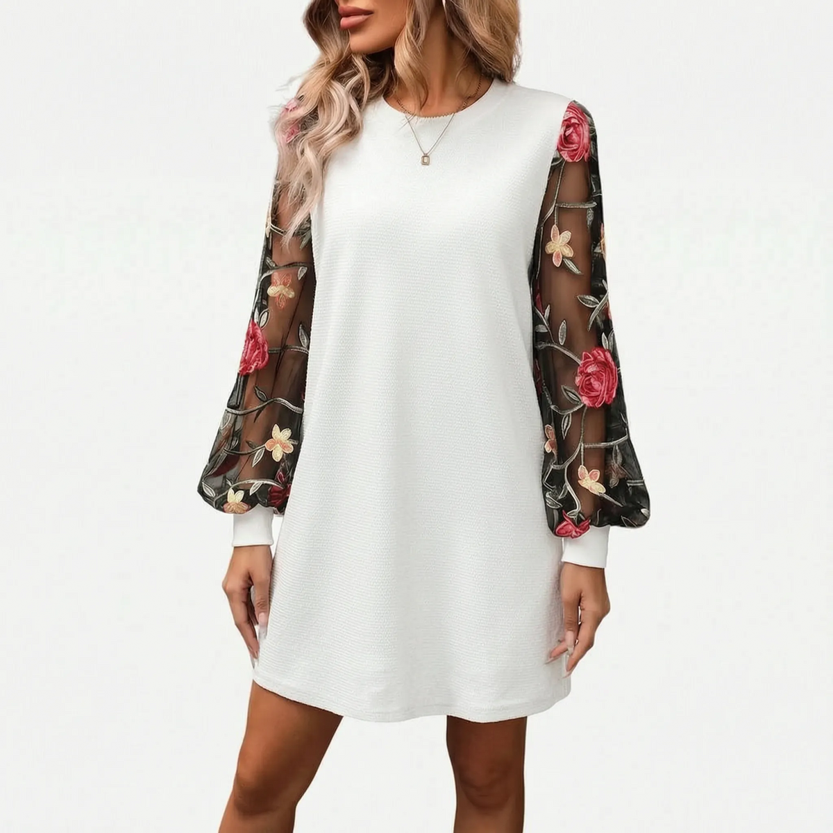 Fleurise - Embroidered Bishop Sleeve Shift Dress