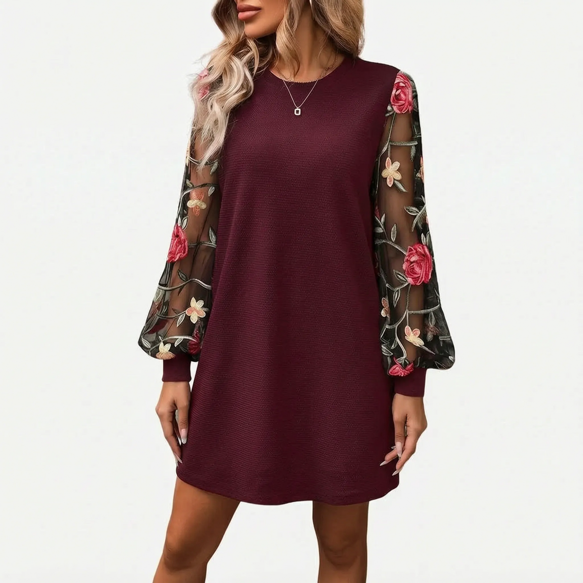 Fleurise - Embroidered Bishop Sleeve Shift Dress