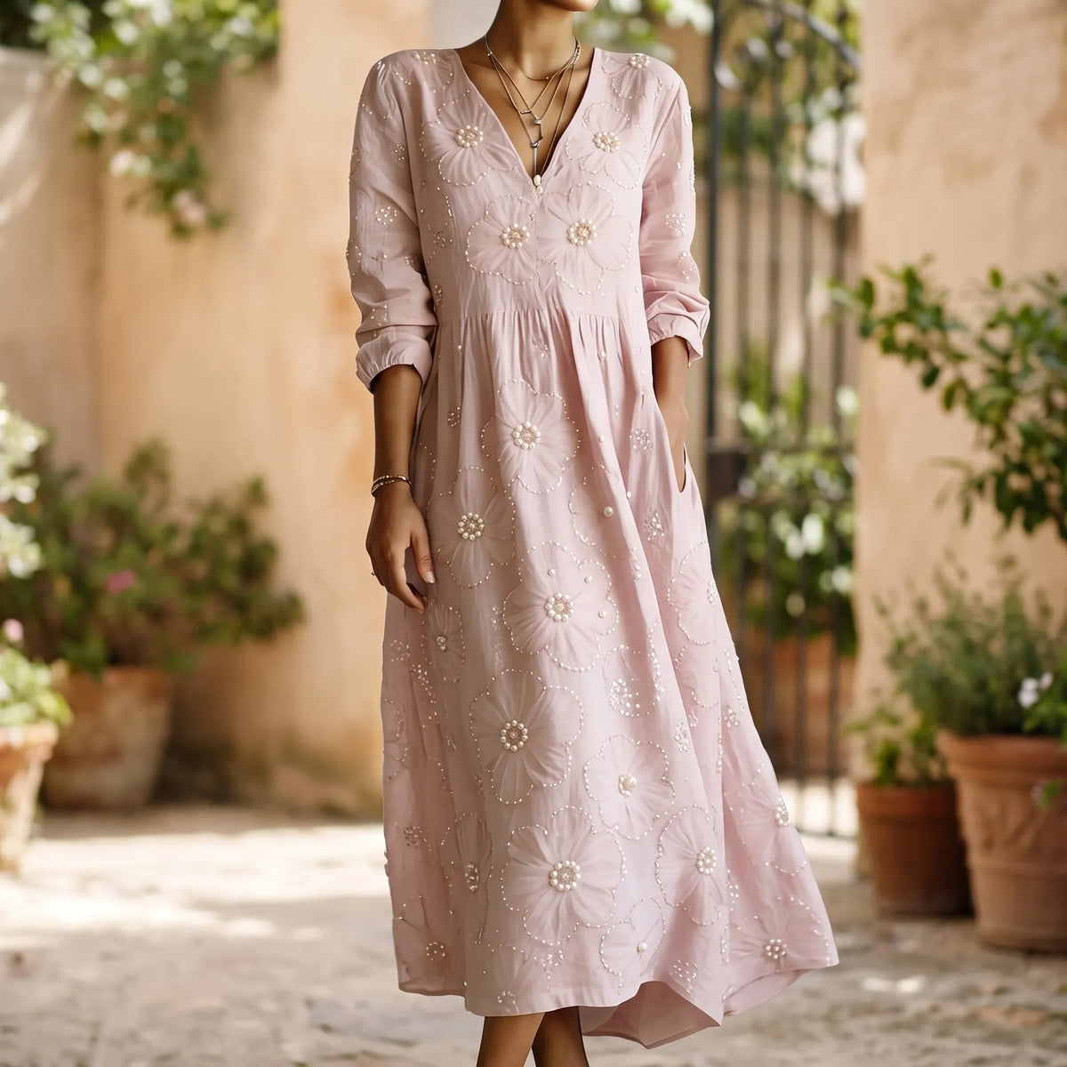 Florana - Long-Sleeved Floral Midi Dress