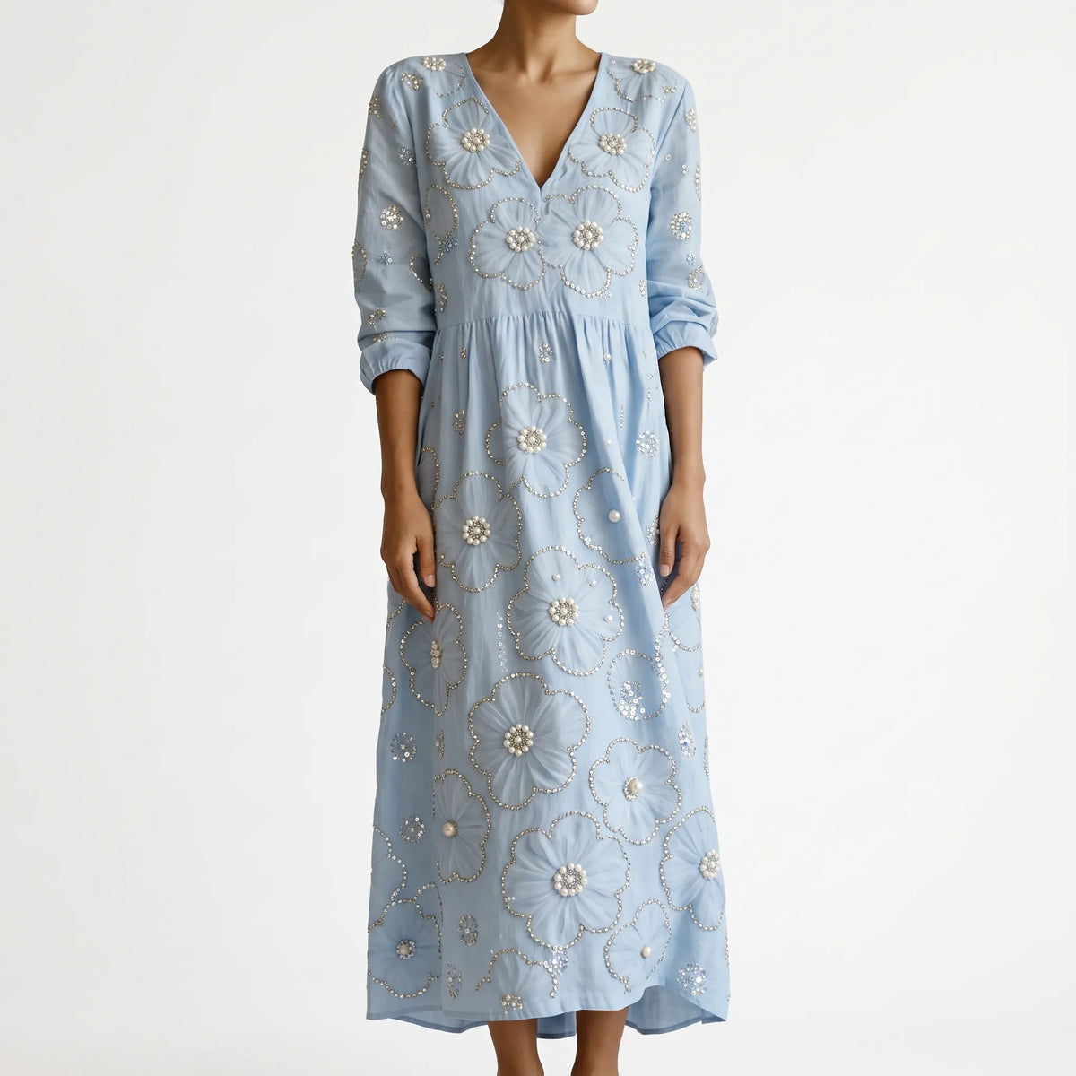 Florana - Long-Sleeved Floral Midi Dress