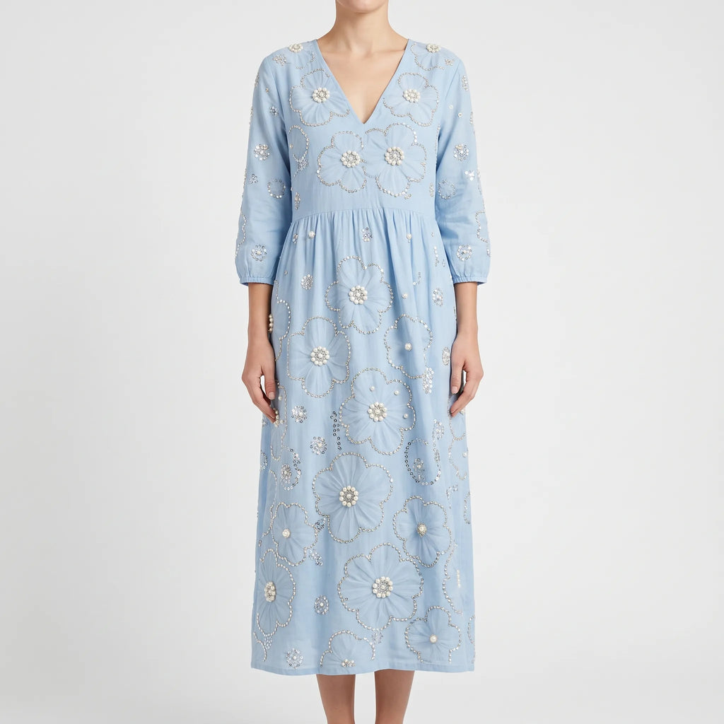 Florana - Long-Sleeved Floral Midi Dress