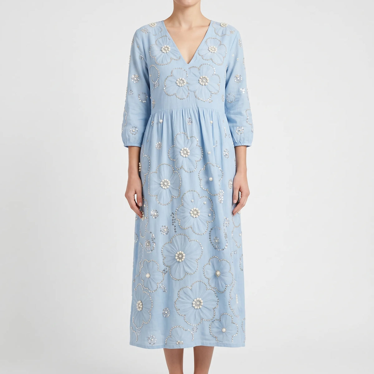 Florana - Long-Sleeved Floral Midi Dress