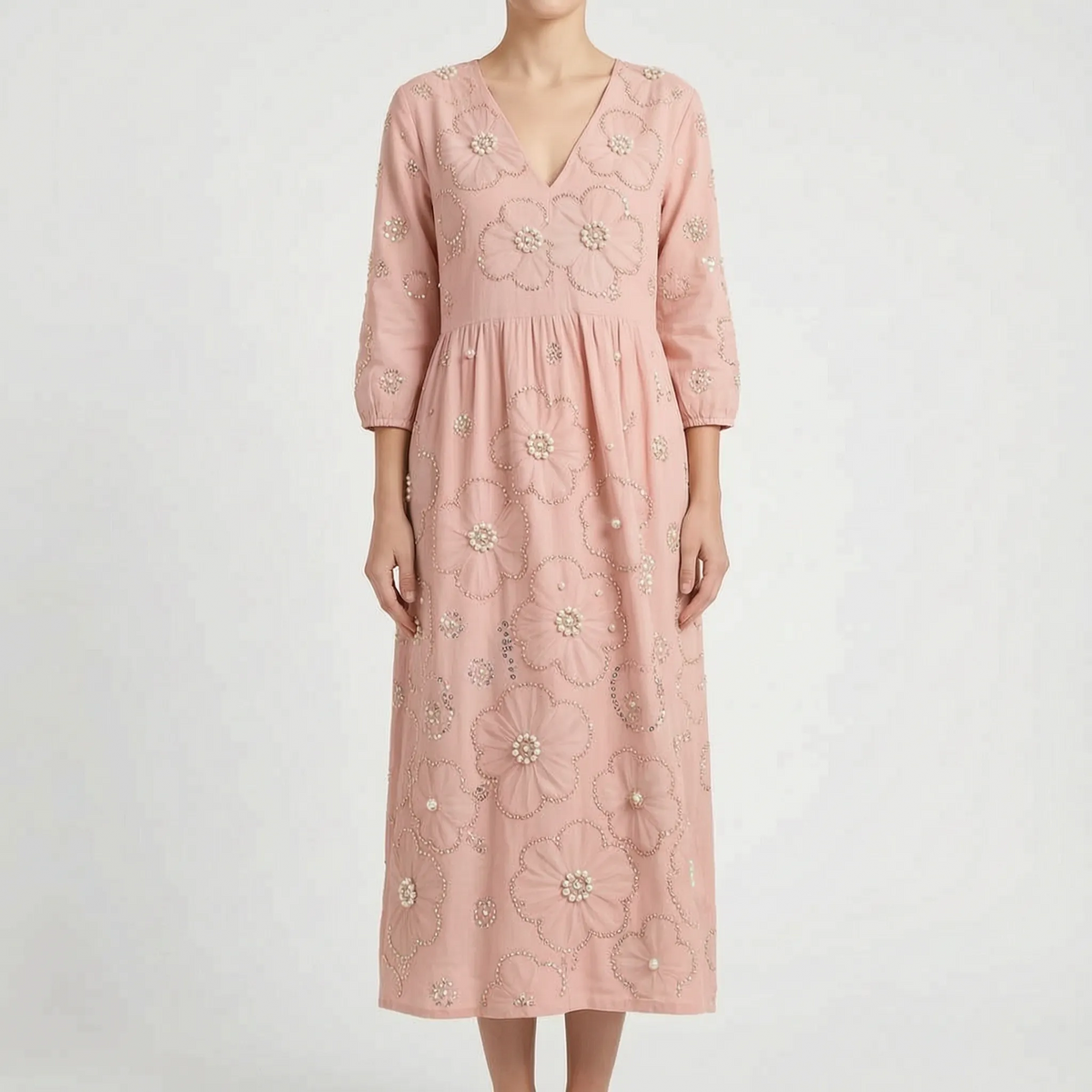 Florana - Long-Sleeved Floral Midi Dress