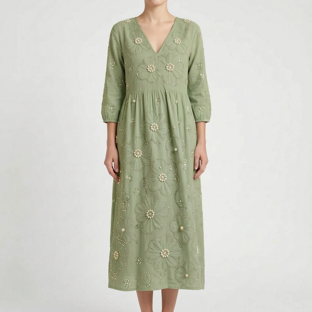 Florana - Long-Sleeved Floral Midi Dress