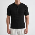 Knitare - Short-Sleeved Textured Henley Shirt